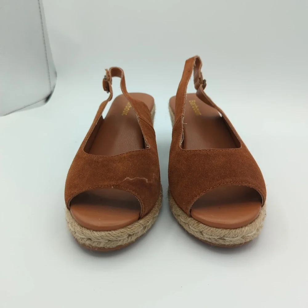 Barbour Nadia Women's Brown‎ Suede Espadrille Wedge Slingback Sandals US 8 UK 6
